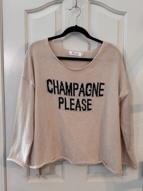 Miracle Crewneck Sweater in Light Beige with Black Champagne Please